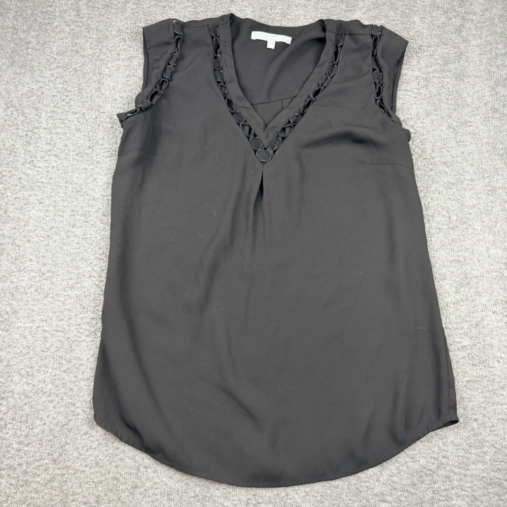 Daniel Rainn Black Women's S Sleeveless V-Neck Crochet Trim Blouse D16776PR1‎